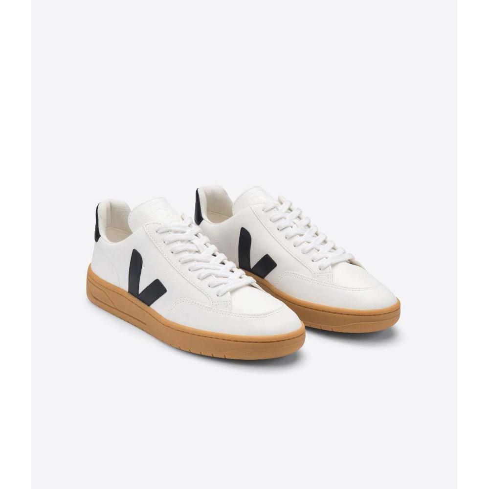 Veja V-12 LEATHER Women's Sneakers White/Black | CA 667CTV